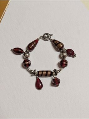 Handmade Red and Gold Bead Charm Bracelet